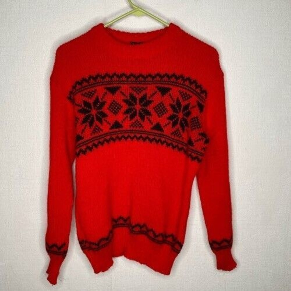 VTG Janus of Norway Nordic Red CrewNeck Scandinavian Sweater Men L Norway Wool